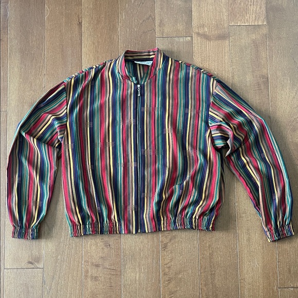 Kensington Square Other - VINTAGE Kensington Square Striped Multicolor Lightweight Bomber Jacket